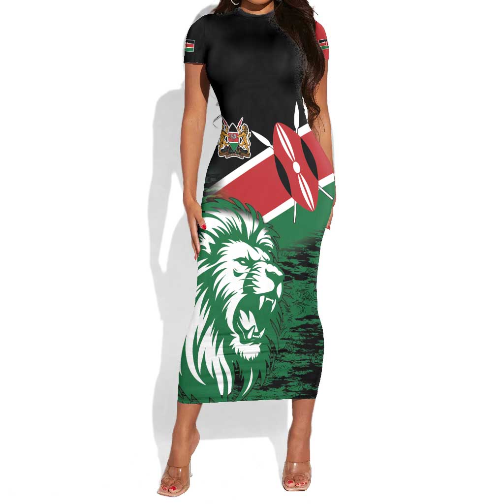 Afro Kenya Lion Head Short Sleeve Bodycon Dress Flag Style