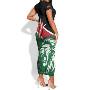 Afro Kenya Lion Head Short Sleeve Bodycon Dress Flag Style