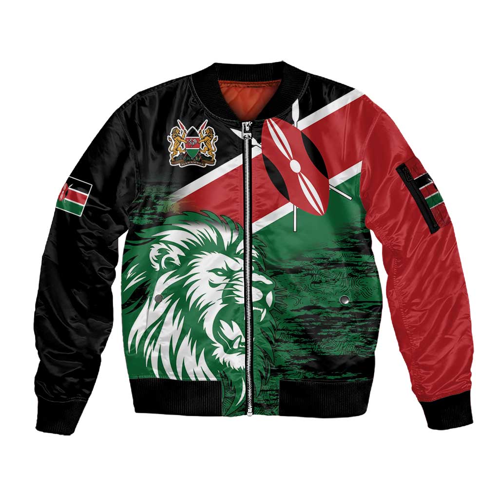 Afro Kenya Lion Head Sleeve Zip Bomber Jacket Flag Style