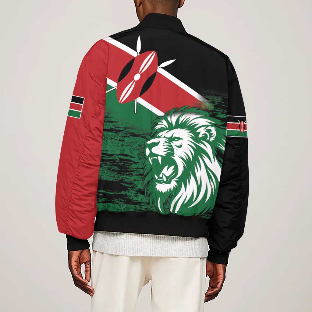 Afro Kenya Lion Head Sleeve Zip Bomber Jacket Flag Style