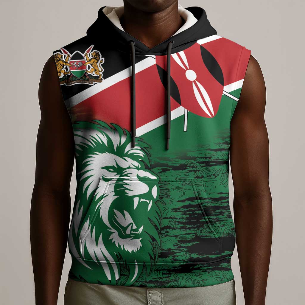 Afro Kenya Lion Head Sleeveless Hoodie Flag Style - African Pride