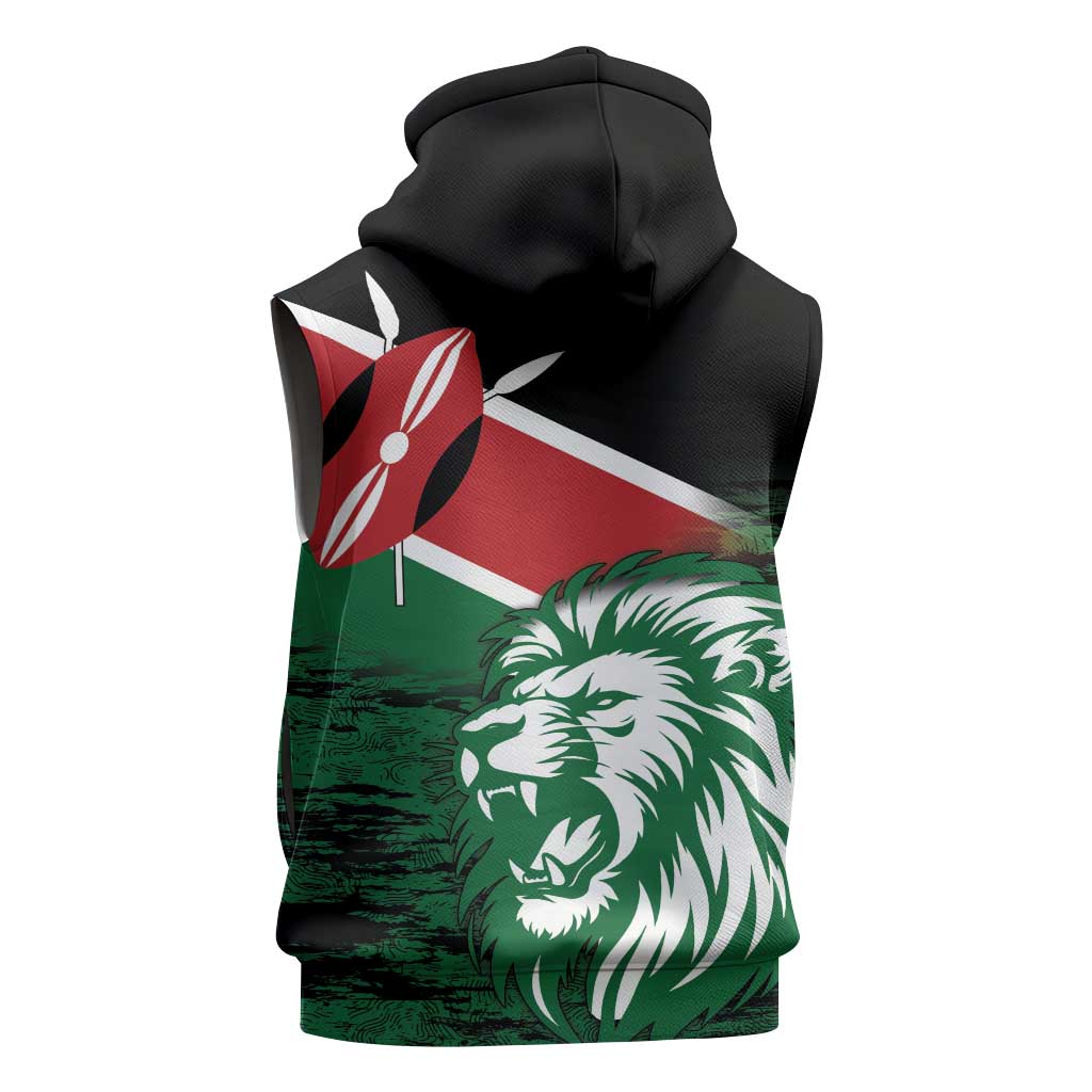 Afro Kenya Lion Head Sleeveless Zip Hoodie Flag Style - African Pride