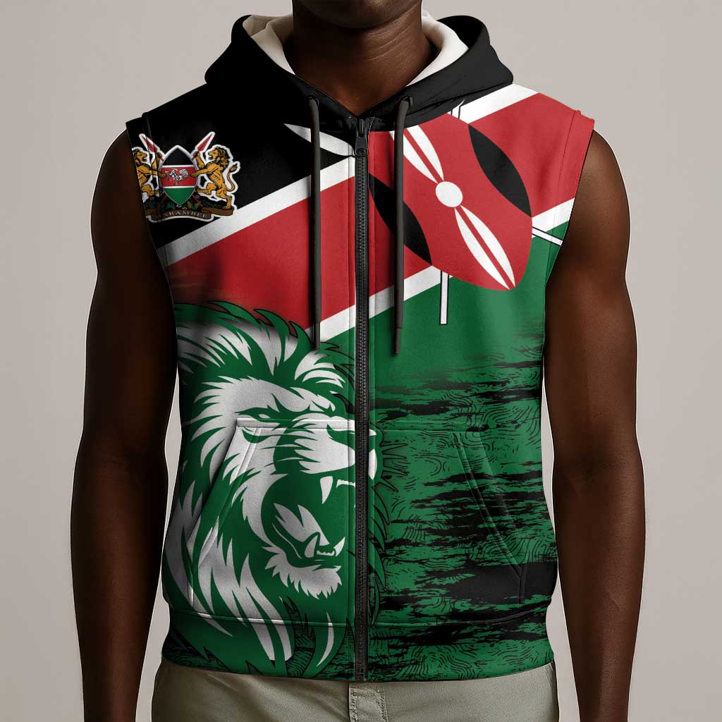 Afro Kenya Lion Head Sleeveless Zip Hoodie Flag Style - African Pride
