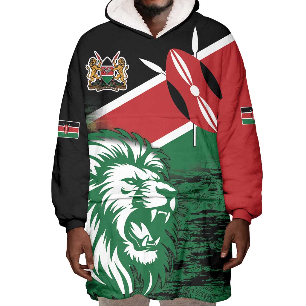 Afro Kenya Lion Head Wearable Blanket Hoodie Flag Style