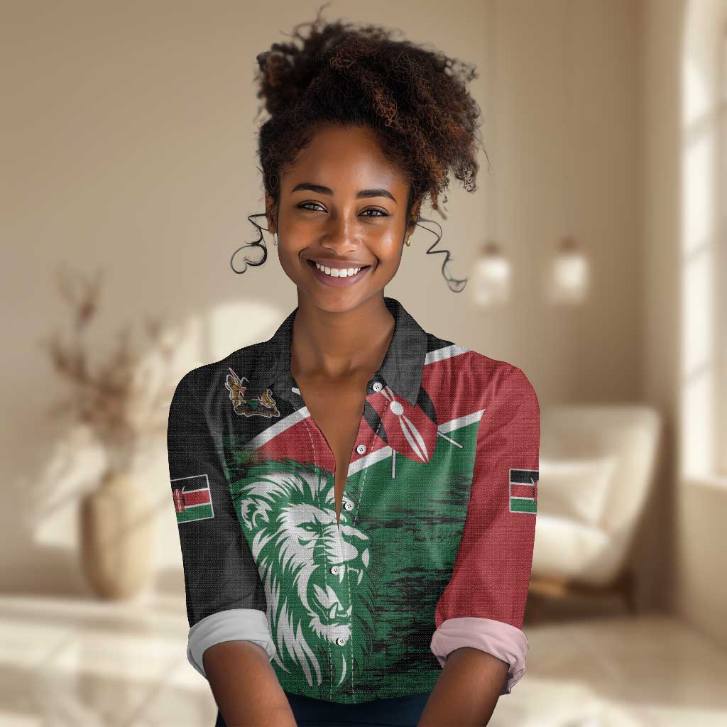 Afro Kenya Lion Head Women Casual Shirt Flag Style