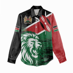 Afro Kenya Lion Head Women Casual Shirt Flag Style