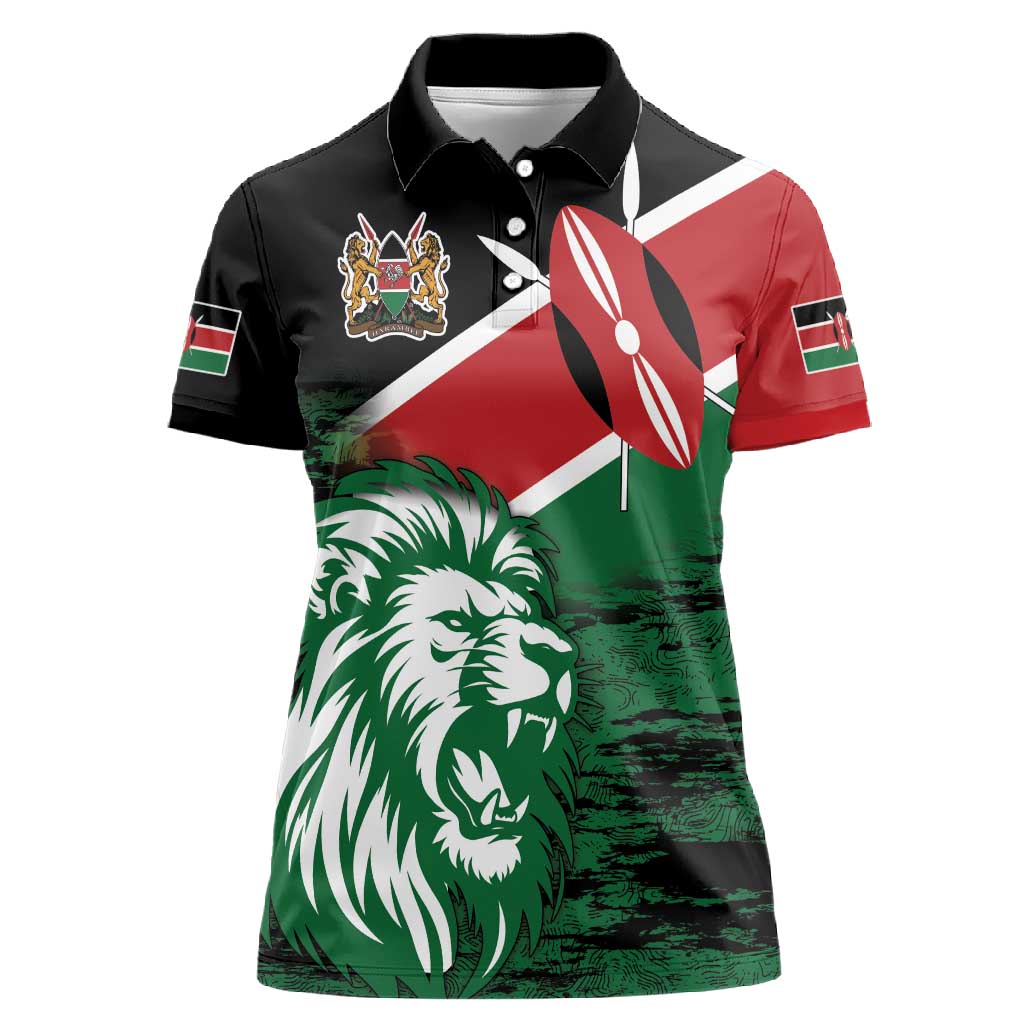 Afro Kenya Lion Head Women Polo Shirt Flag Style