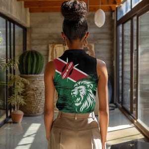 Afro Kenya Lion Head Women Sleeveless Polo Shirt Flag Style