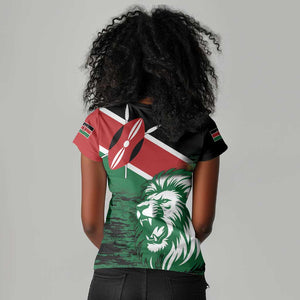 Afro Kenya Lion Head Women V-Neck T-Shirt Flag Style