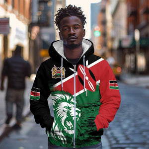 Afro Kenya Lion Head Zip Hoodie Flag Style