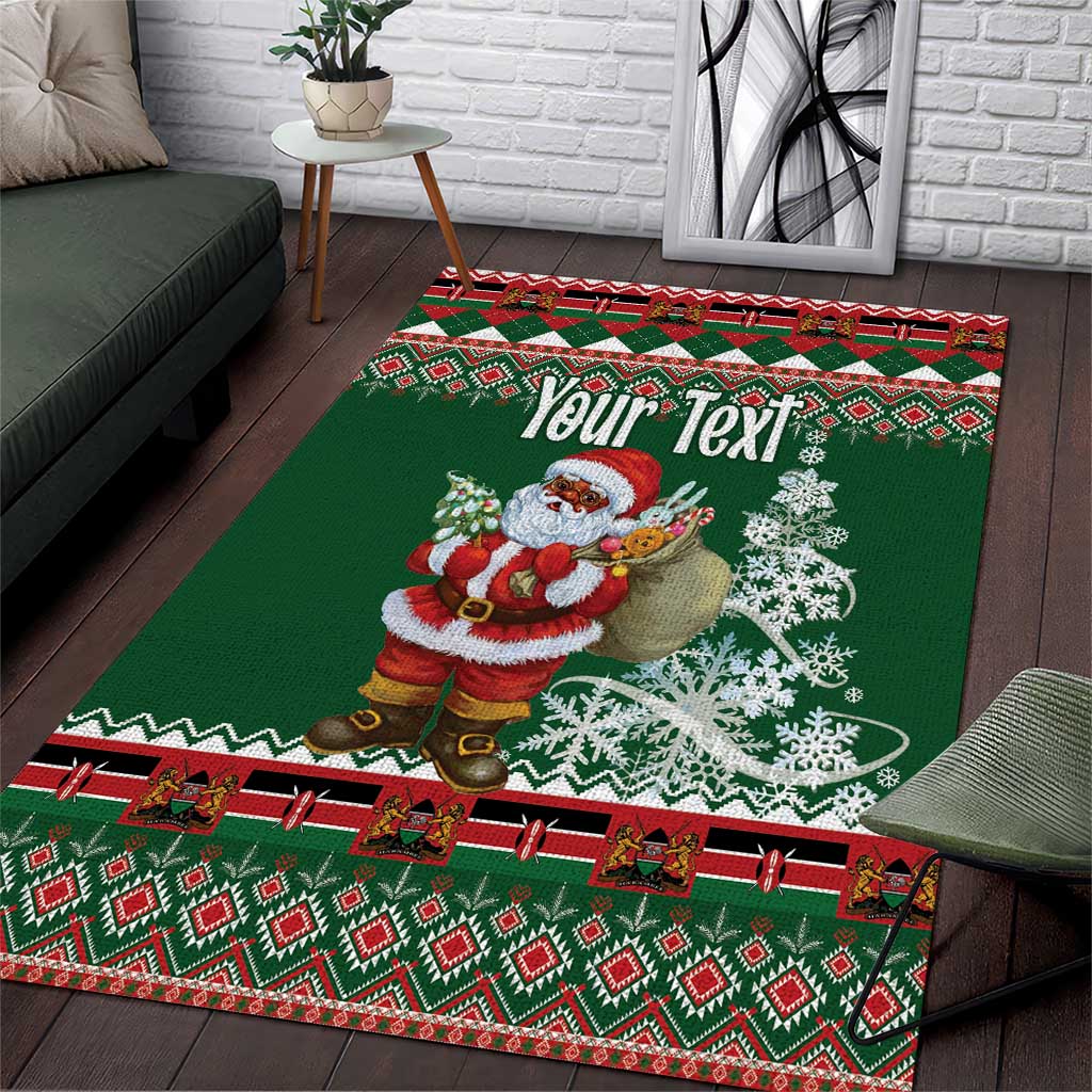 Personalized Afro Kenya Christmas Area Rug African Santa -  Folk Pattern