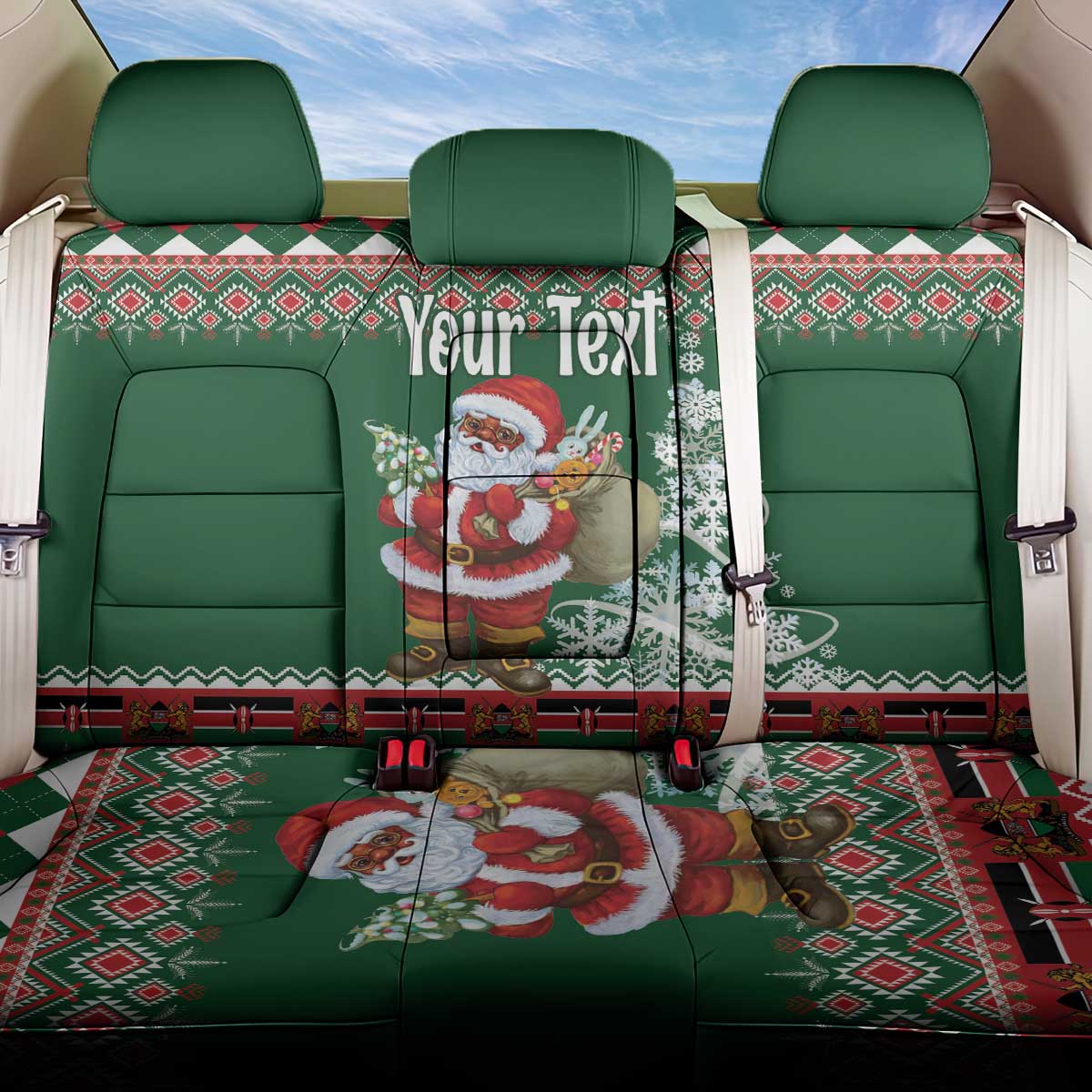 Personalized Afro Kenya Christmas Back Car Seat Cover African Santa -  Folk Pattern