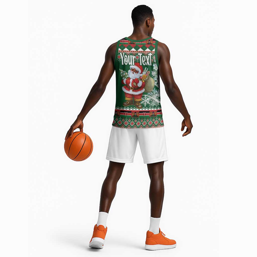 Personalized Afro Kenya Christmas Basketball Jersey African Santa - Folk Pattern LT18