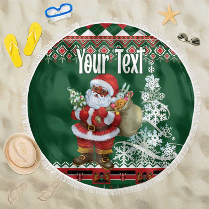 Personalized Afro Kenya Christmas Beach Blanket African Santa -  Folk Pattern