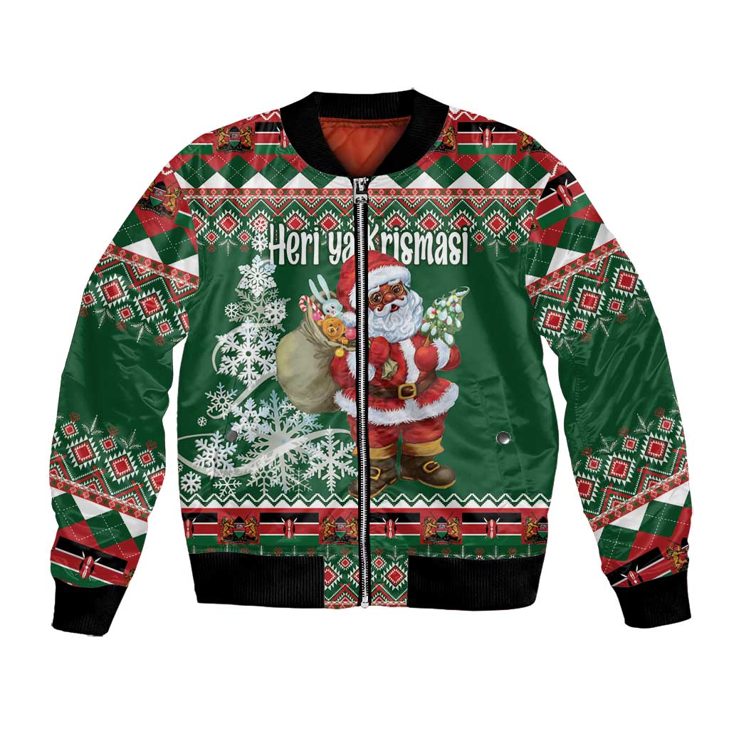 Personalized Afro Kenya Christmas Bomber Jacket African Santa -  Folk Pattern