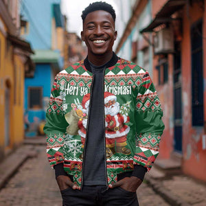 Personalized Afro Kenya Christmas Bomber Jacket African Santa -  Folk Pattern