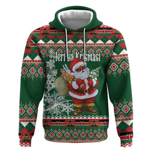 Personalized Afro Kenya Christmas Hoodie African Santa -  Folk Pattern