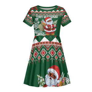 Personalized Afro Kenya Christmas Kid Short Sleeve Dress African Santa -  Folk Pattern