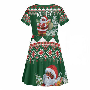 Personalized Afro Kenya Christmas Kid Short Sleeve Dress African Santa -  Folk Pattern