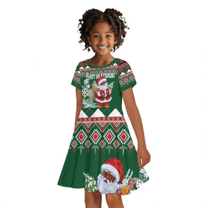 Personalized Afro Kenya Christmas Kid Short Sleeve Dress African Santa -  Folk Pattern