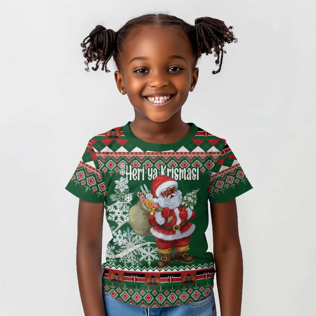 Personalized Afro Kenya Christmas Kid T shirt African Santa -  Folk Pattern