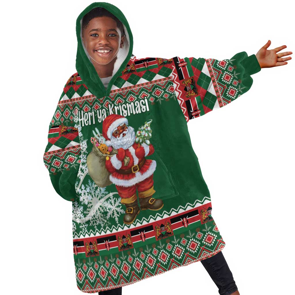 Personalized Afro Kenya Christmas Kid Wearable Blanket Hoodie African Santa -  Folk Pattern