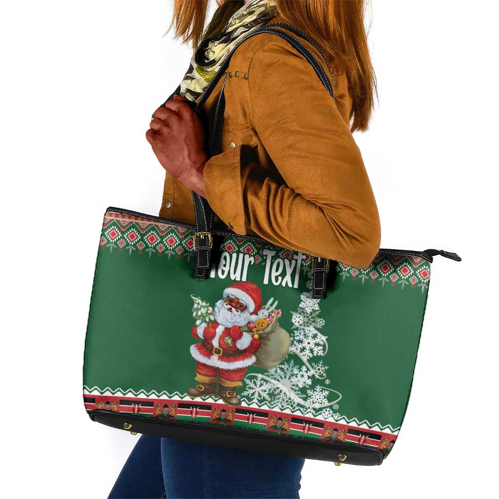 Personalized Afro Kenya Christmas Leather Tote Bag African Santa -  Folk Pattern