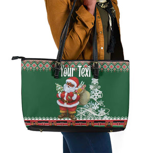 Personalized Afro Kenya Christmas Leather Tote Bag African Santa -  Folk Pattern