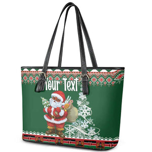 Personalized Afro Kenya Christmas Leather Tote Bag African Santa -  Folk Pattern