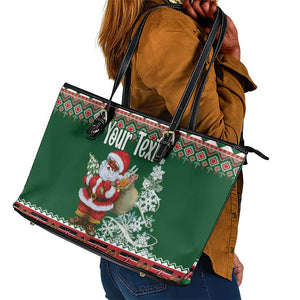 Personalized Afro Kenya Christmas Leather Tote Bag African Santa -  Folk Pattern