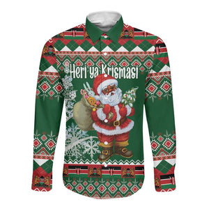 Personalized Afro Kenya Christmas Long Sleeve Button Shirt African Santa -  Folk Pattern