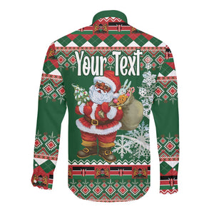 Personalized Afro Kenya Christmas Long Sleeve Button Shirt African Santa -  Folk Pattern