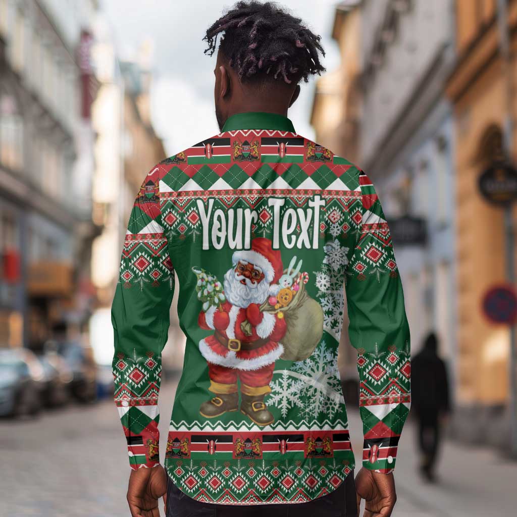 Personalized Afro Kenya Christmas Long Sleeve Button Shirt African Santa -  Folk Pattern