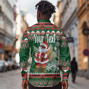 Personalized Afro Kenya Christmas Long Sleeve Button Shirt African Santa -  Folk Pattern