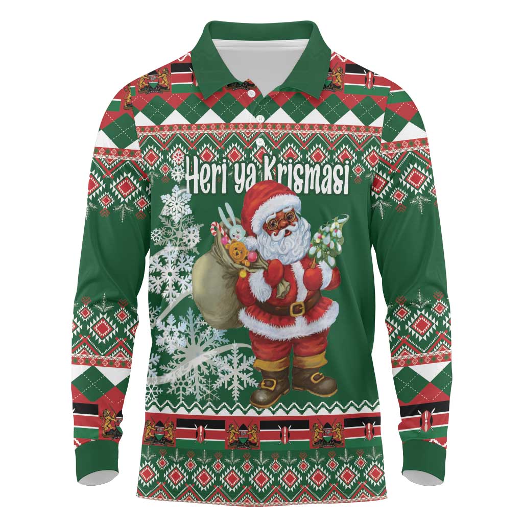 Personalized Afro Kenya Christmas Long Sleeve Polo Shirt African Santa -  Folk Pattern