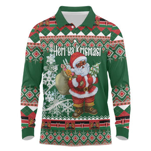 Personalized Afro Kenya Christmas Long Sleeve Polo Shirt African Santa -  Folk Pattern