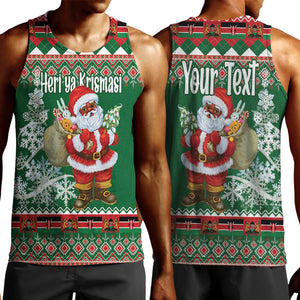 Personalized Afro Kenya Christmas Men Tank Top African Santa -  Folk Pattern