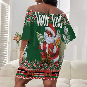 Personalized Afro Kenya Christmas Off Shoulder Short Dress African Santa -  Folk Pattern