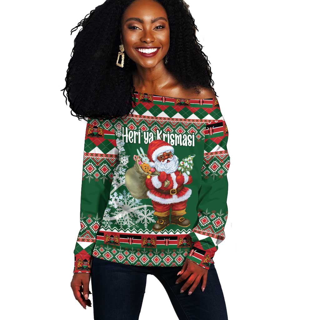 Personalized Afro Kenya Christmas Off Shoulder Sweater African Santa -  Folk Pattern