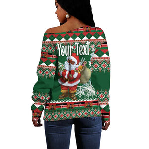 Personalized Afro Kenya Christmas Off Shoulder Sweater African Santa -  Folk Pattern