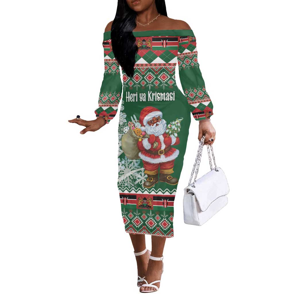 Personalized Afro Kenya Christmas Off The Shoulder Long Sleeve Dress African Santa -  Folk Pattern