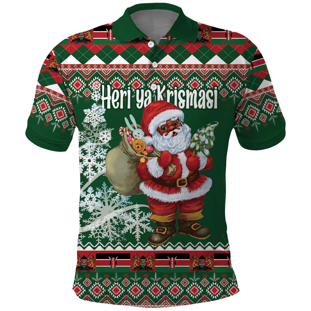 Personalized Afro Kenya Christmas Polo Shirt African Santa -  Folk Pattern