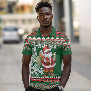 Personalized Afro Kenya Christmas Polo Shirt African Santa -  Folk Pattern