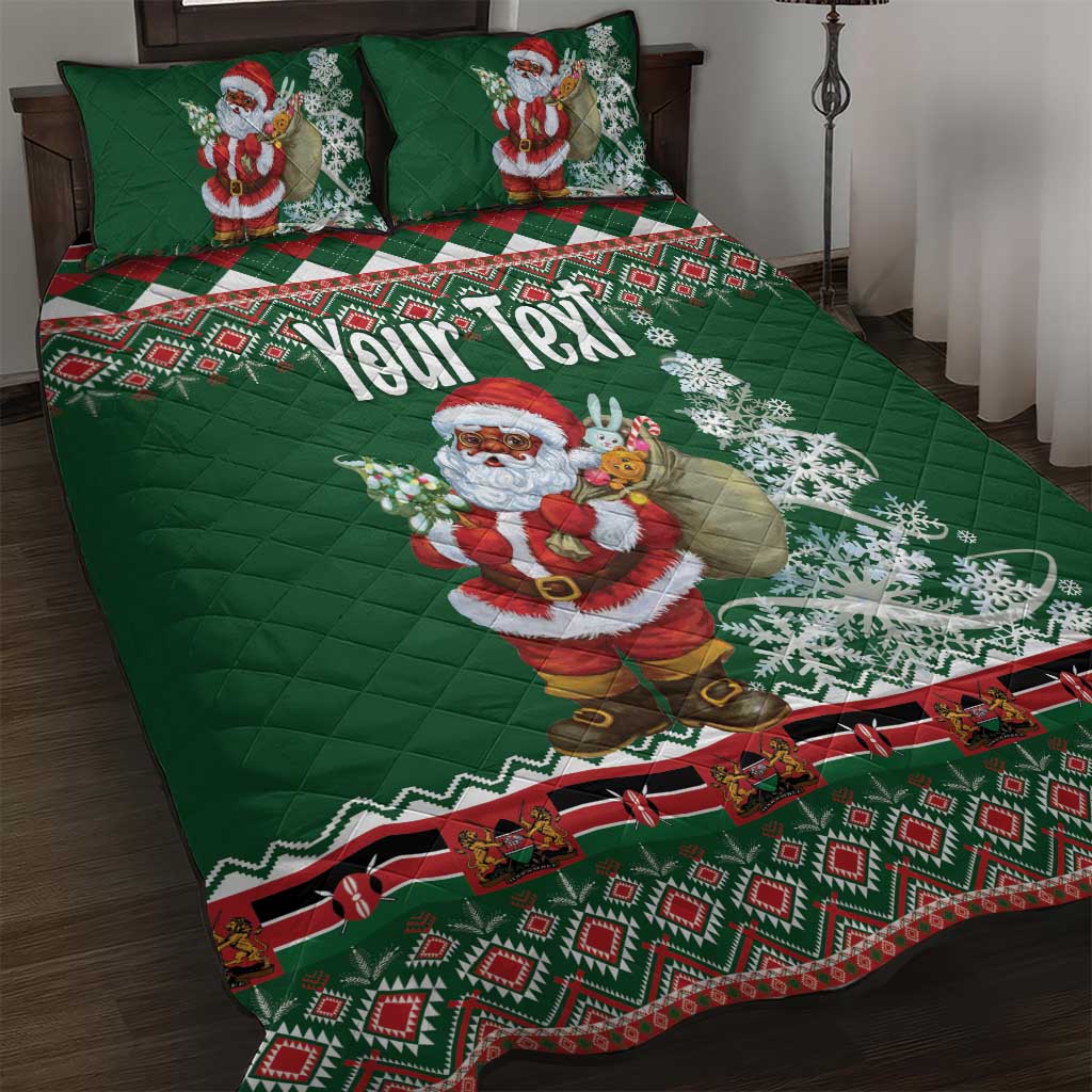 Personalized Afro Kenya Christmas Quilt Bed Set African Santa -  Folk Pattern