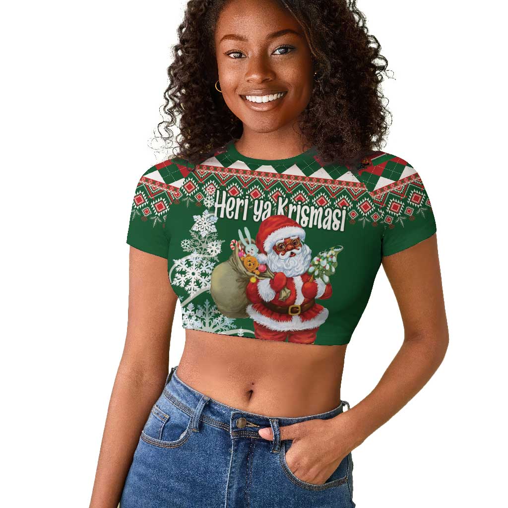 Personalized Afro Kenya Christmas Raglan Cropped T shirt African Santa -  Folk Pattern