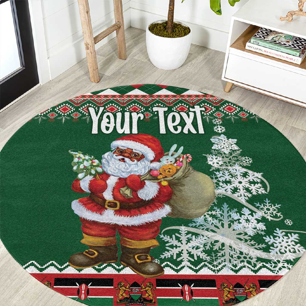 Personalized Afro Kenya Christmas Round Carpet African Santa -  Folk Pattern