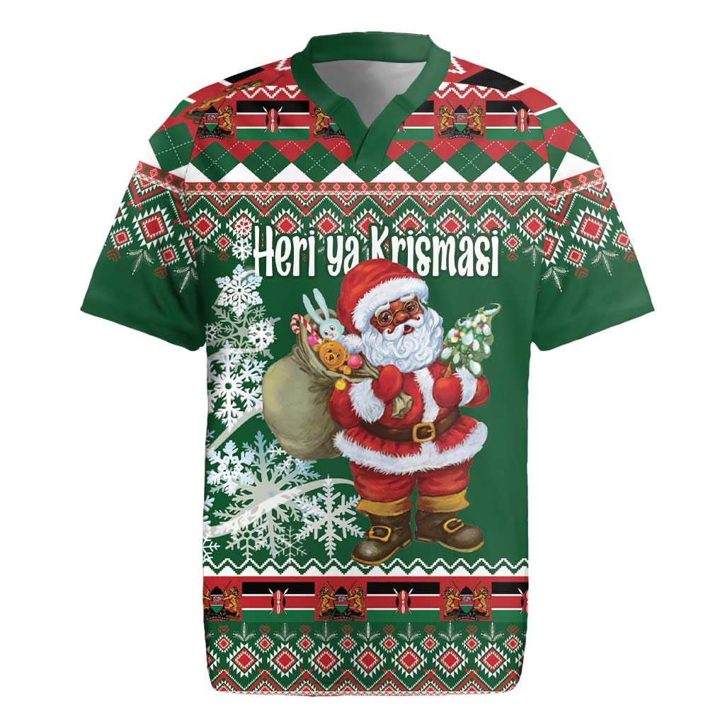 Personalized Afro Kenya Christmas Rugby Jersey African Santa -  Folk Pattern