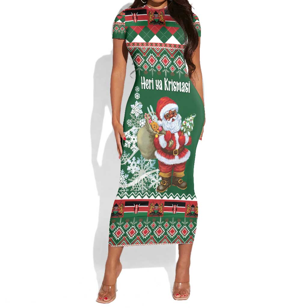 Personalized Afro Kenya Christmas Short Sleeve Bodycon Dress African Santa -  Folk Pattern