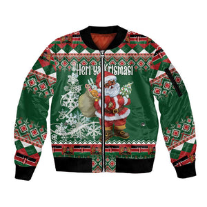 Personalized Afro Kenya Christmas Sleeve Zip Bomber Jacket African Santa -  Folk Pattern