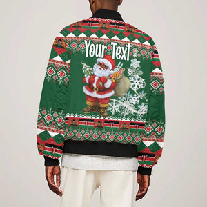 Personalized Afro Kenya Christmas Sleeve Zip Bomber Jacket African Santa -  Folk Pattern